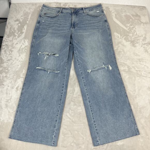 Judy Blue Jeans Womens 22W Blue Denim Wide Leg Distressed Tummy Control Stretch - Picture 1 of 14